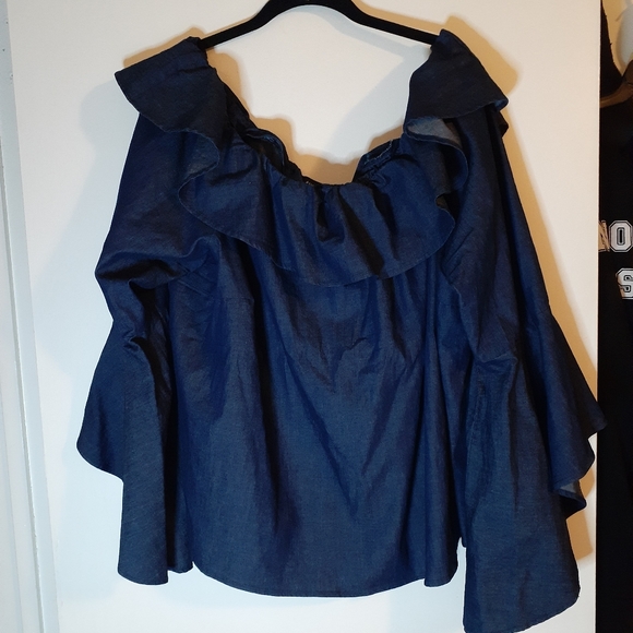 Ashley Stewart Tops - Ashley stewart denim off the shoulder blouse